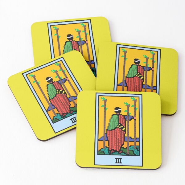 Item preview, Wait, is this pixel art tarot? Yellow - Minor Arcana 'Three of Wands' (Design for T-shirt, stickers and other accessories) designed and sold by Pixel Waite.