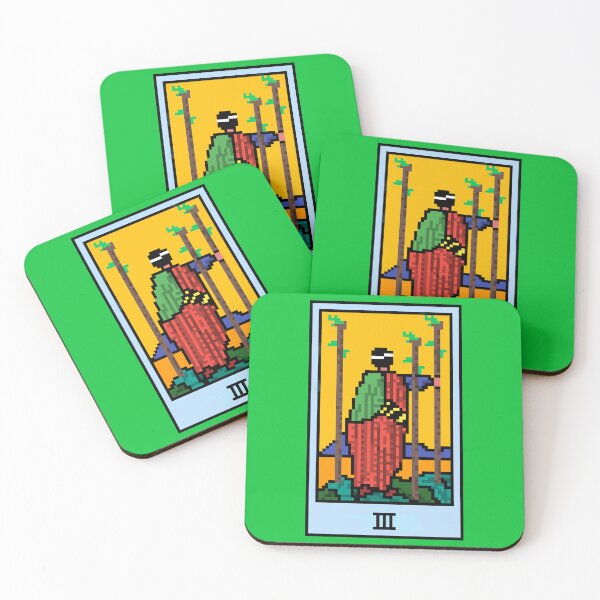Item preview, Wait, is this pixel art tarot? Green - Minor Arcana 'Three of Wands' (Design for T-shirt, stickers and other accessories) designed and sold by Pixel Waite.