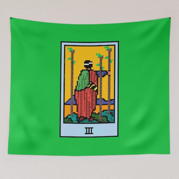 Item preview, Wait, is this pixel art tarot? Green - Minor Arcana 'Three of Wands' (Design for T-shirt, stickers and other accessories) designed and sold by Pixel Waite.
