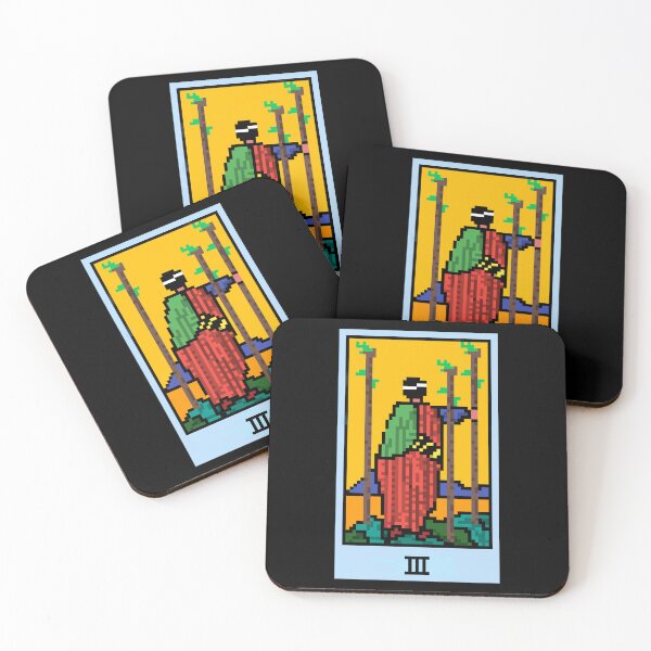 Item preview, Wait, is this pixel art tarot? Black - Minor Arcana 'Three  of Wands' (Design for T-shirt, stickers and other accessories) designed and sold by Pixel Waite.