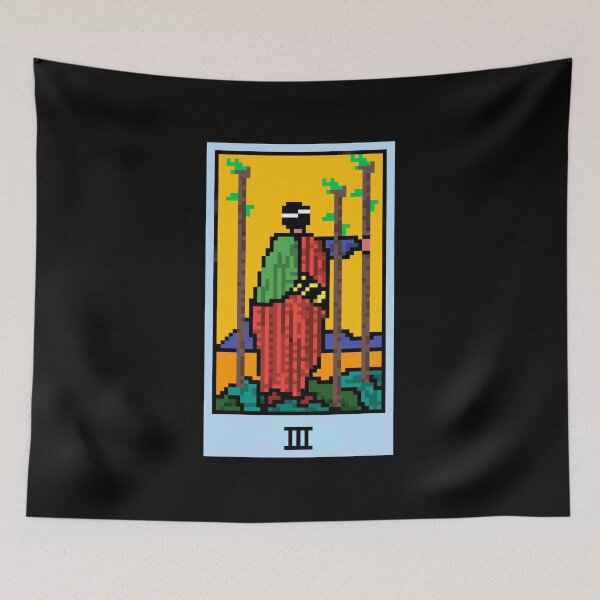 Item preview, Wait, is this pixel art tarot? Black - Minor Arcana 'Three  of Wands' (Design for T-shirt, stickers and other accessories) designed and sold by Pixel Waite.