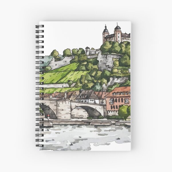 Aperçu de l'œuvre Alte Mainbrücke - Des arbres, de l'eau, une forteresse et des maisons aux couleurs vives créée et vendue par TeeBruh.