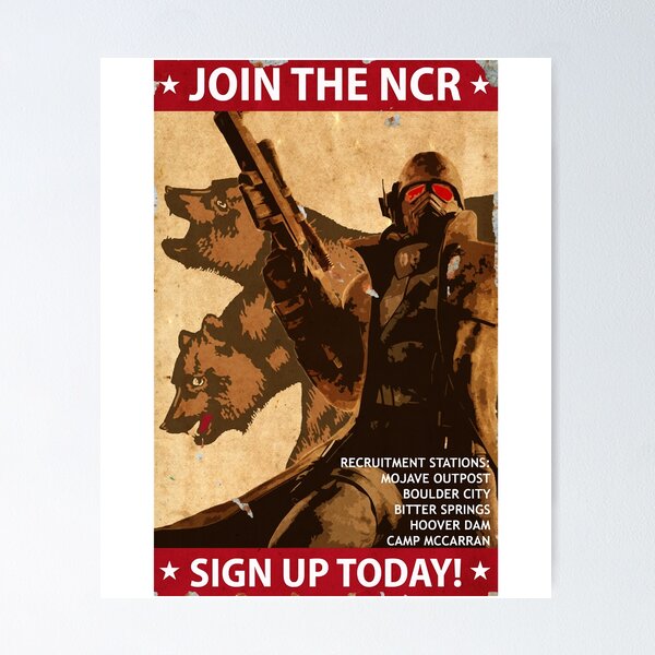 Vista previa del artículo con la obra «Power Dead End Post Apocalypse Doomsday Cunning Fallout New Vegas Join The Ncr Propaganda Artwork Gi», diseñado y vendido por ClarenceStephen.