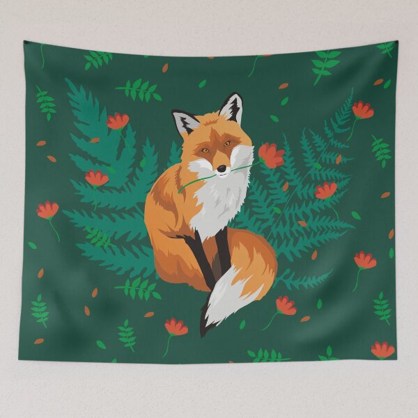 Item preview, cute fox with flower on green background designed and sold by Arctia.