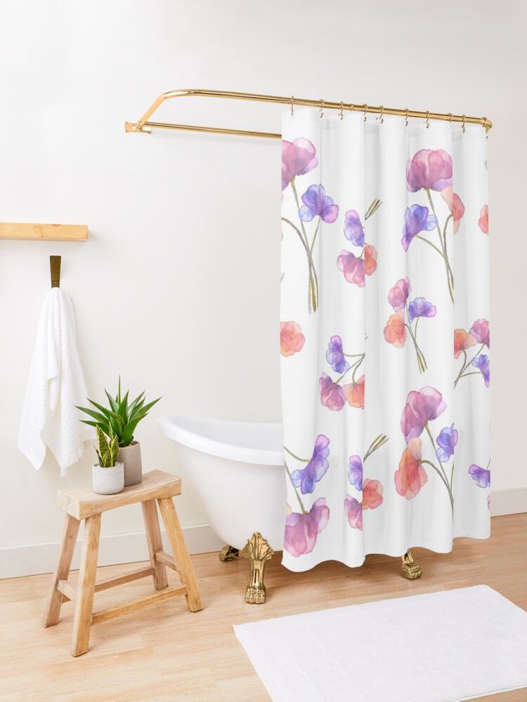 Disover Pastel Colored Floral Pattern Shower Curtain