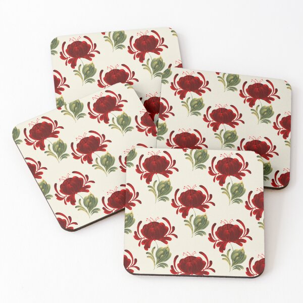 Item preview, Red Folk Art Mums (Cream) designed and sold by HildegunStudio.