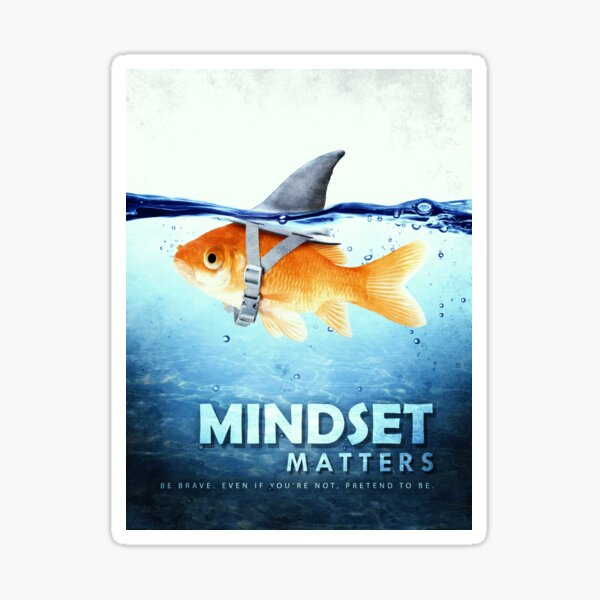Vista previa del artículo con la obra «La mentalidad importa Decoración de oficina motivacional La mentalidad emprendedora lo es todo Ilustración de pez y tiburón», diseñado y vendido por SuccessHunters.