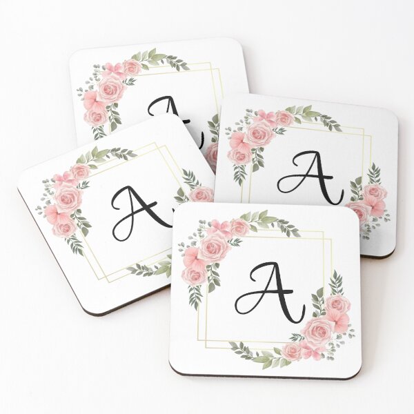 Artikelvorschau, Monogrammbuchstabe A | Rosa Blumenmuster mit goldenen Rändern entworfen und verkauft von JustSeasons.