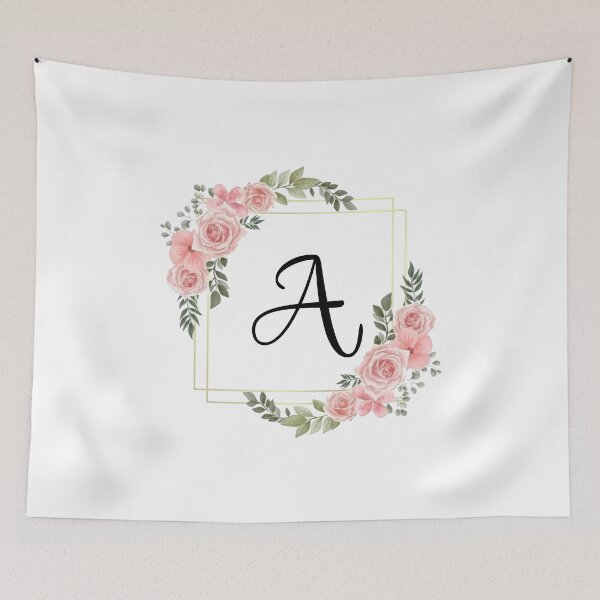 Artikelvorschau, Monogrammbuchstabe A | Rosa Blumenmuster mit goldenen Rändern entworfen und verkauft von JustSeasons.