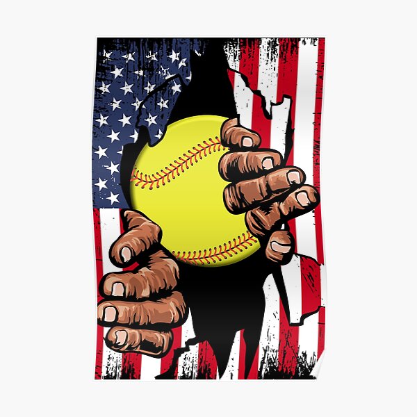 "Softball American Flag Usa Patriotic for Softball Players" Poster for