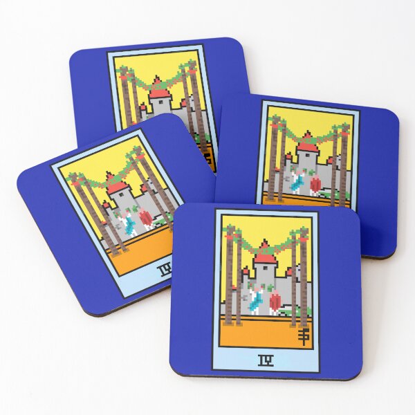Item preview, Wait, is this pixel art tarot? Blue - Minor Arcana 'Four of Wands' (Design for T-shirt, stickers and other accessories) designed and sold by Pixel Waite.