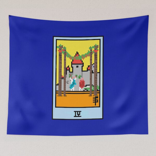 Item preview, Wait, is this pixel art tarot? Blue - Minor Arcana 'Four of Wands' (Design for T-shirt, stickers and other accessories) designed and sold by Pixel Waite.
