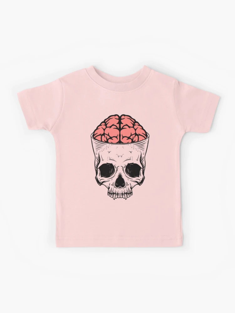 Kids Boys Girls SKELETON BRAINS T-Shirt rock goth skull zombie biker