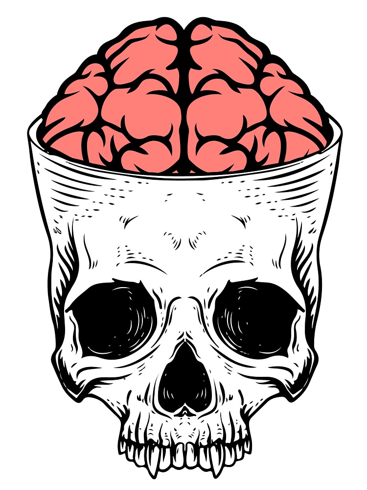 skull brain out, cartoon vector t shirt design for sale - Buy t