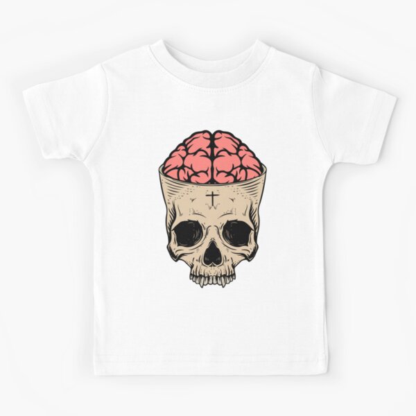 Skull with Brain illustration Sticker / t-shirt  Kids T-Shirt for Sale by  zahirshop