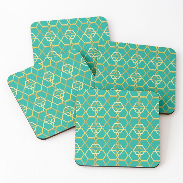 Item preview, Hexagonal print in green and yellow tones designed and sold by Martapp.