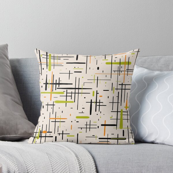 Aperçu de l'œuvre Motif Kinetikos moderne du milieu du siècle en crème, noir, vert citron et orange créée et vendue par kierkegaard.