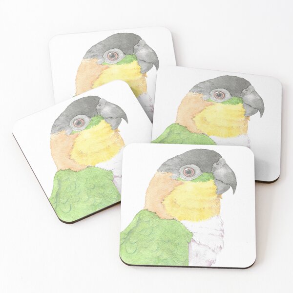 Item preview, black head caique parrot portrait watercolor painting tropical pet designed and sold by L'Atelier Oranjade.