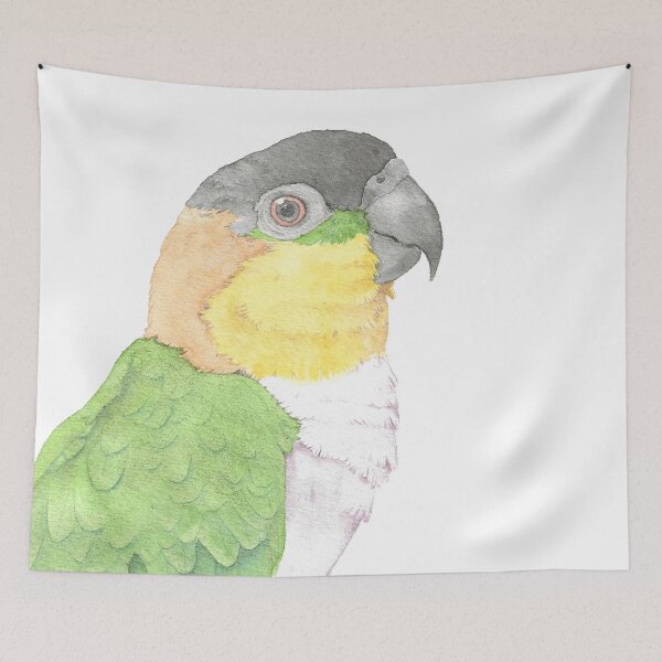 Item preview, black head caique parrot portrait watercolor painting tropical pet designed and sold by L'Atelier Oranjade.