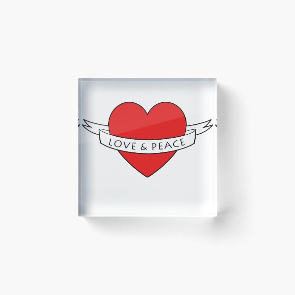 Tattoo Heart Love and Peace Acrylic Block