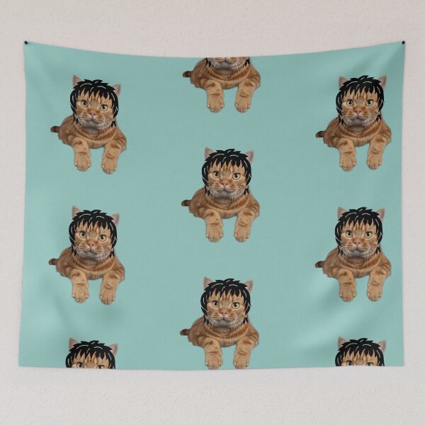 Item preview, Funny Cute Cat With A Wig / Cool Ginger Cat With A Black Wig  designed and sold by haRexia.