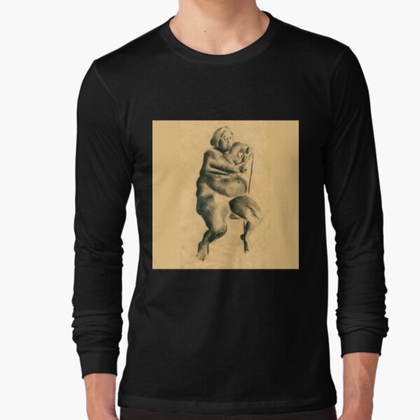 Chubby - Charcoal Drawing by Avril Thomas - Adelaide Artist Long Sleeve T-Shirt