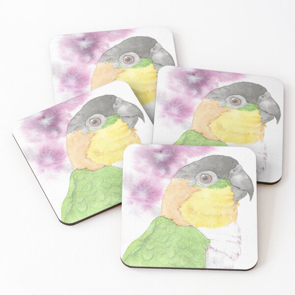Item preview, Copy of black head caique parrot portrait watercolor painting tropical pet designed and sold by L'Atelier Oranjade.