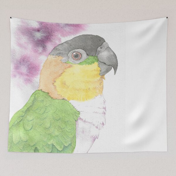 Item preview, Copy of black head caique parrot portrait watercolor painting tropical pet designed and sold by L'Atelier Oranjade.