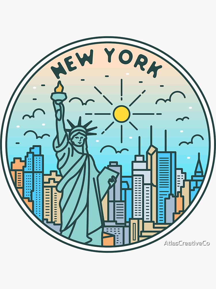 Thumbnail 3 of 3, Sticker, New York | NY Illustrated Badge | Retro Vintage | Nature designed and sold by AtlasCreativeCo.