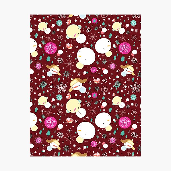 Grafik Winter Muster mit Schneemänner Fotodruck