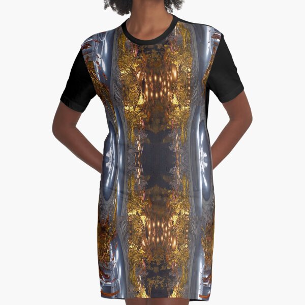 Gold and Silver Elegant Abstract by Adelaide Artist Avril Thomas Graphic T-Shirt Dress