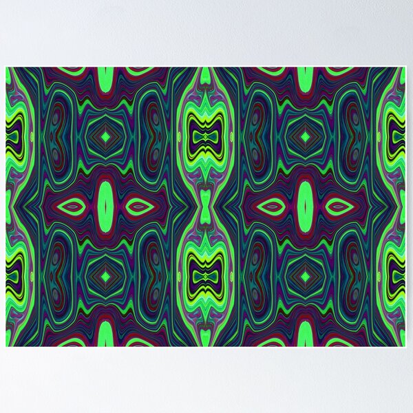 Retro Abstract Chartreuse, Red and Blue Pattern Poster