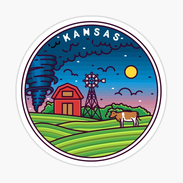 Item preview, Kansas | KS Illustrated Badge | Retro Vintage | Nature designed and sold by AtlasCreativeCo.