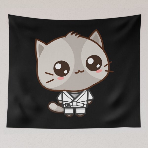 Item preview, BJJ Brazilian jiu jitsu white belt kawaii cat designed and sold by NaomiTankersly.