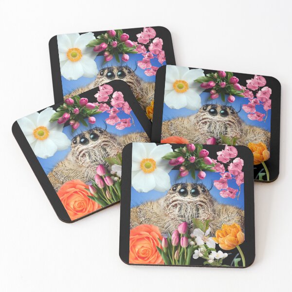 Item preview, Adorable Jumping Spider With Colorful Flowers Digital Collage Design designed and sold by EarthArtDesigns.