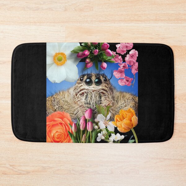 Artikelvorschau, Entzückende Springspinne mit buntem Blumen-Digital-Collagen-Design entworfen und verkauft von EarthArtDesigns.