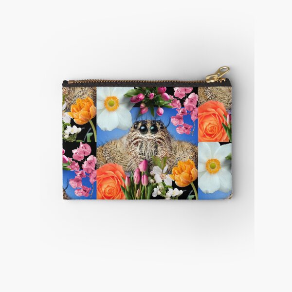Artikelvorschau, Entzückende Springspinne mit buntem Blumen-Digital-Collagen-Design entworfen und verkauft von EarthArtDesigns.