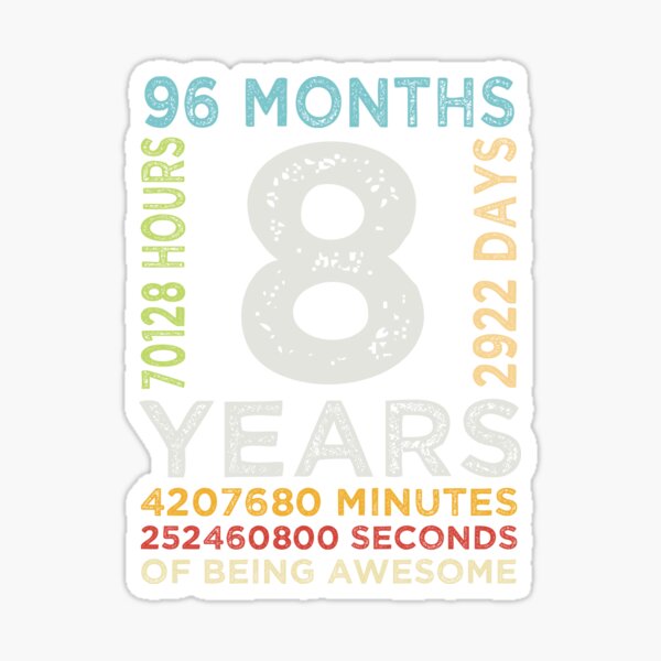 8th Birthday Countdown 8 years of being Awesome / eighth Birthday / 8 Years  Old / Girls and Boys / Vintage Retro Style gifts ideas - 8th Birthday Gift  Idea - Sticker
