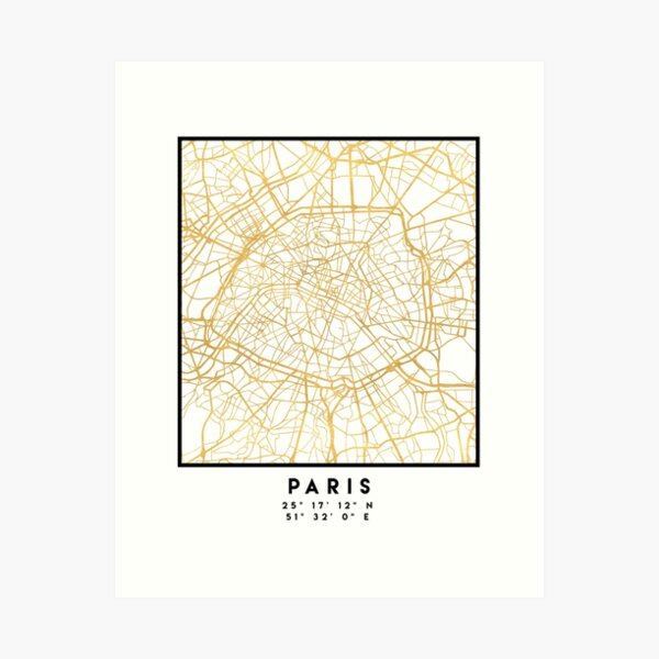PARIS FRANCE CITY STREET MAP ART Art Print