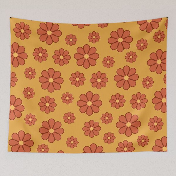 Item preview, Retro amber and red flowers pattern designed and sold by Thegentleshop.