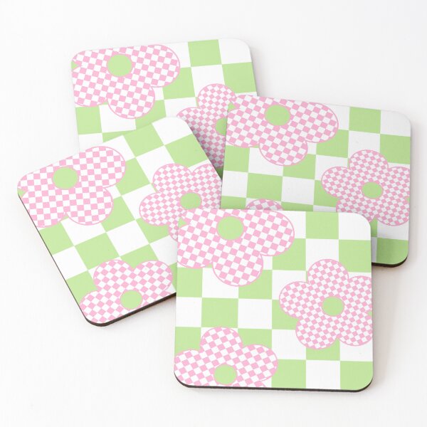 Item preview, checker flowers - pink and green designed and sold by Julia Santos.