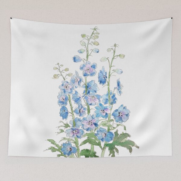 Item preview, blue purple delphinium ink and watercolor  designed and sold by ColorandColor.