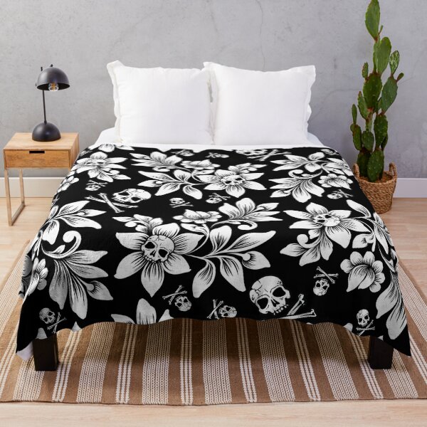 Item preview, Skull and cross Death flowers tropical tiki goth floral skull pattern designed and sold by RedFinchDesigns.
