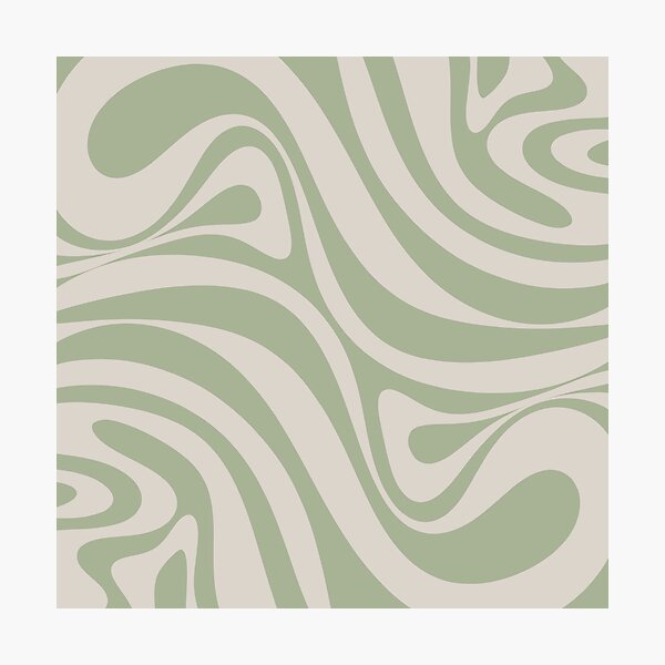 New Groove Retro Swirl Abstract Pattern in Sage Green and Almond Beige Photographic Print