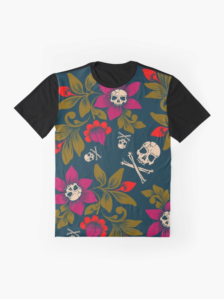 Colorful Skull and cross Death flowers tropical tiki goth floral skull  pattern | Graphic T-Shirt