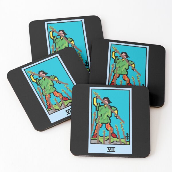 Item preview, Wait, is this pixel art tarot? Black - Minor Arcana 'Seven of Wands' (Design for T-shirt, stickers and other accessories) designed and sold by Pixel Waite.