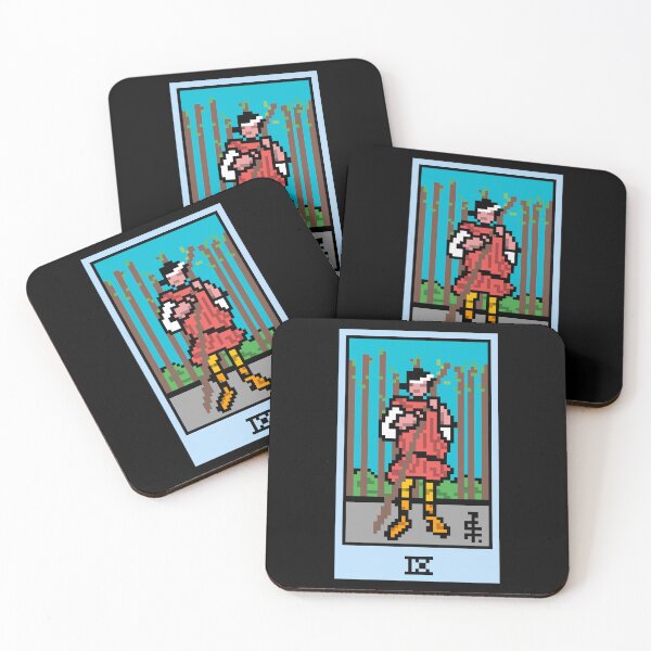Item preview, Wait, is this pixel art tarot? Black - Minor Arcana 'Nine of Wands' (Design for T-shirt, stickers and other accessories) designed and sold by Pixel Waite.