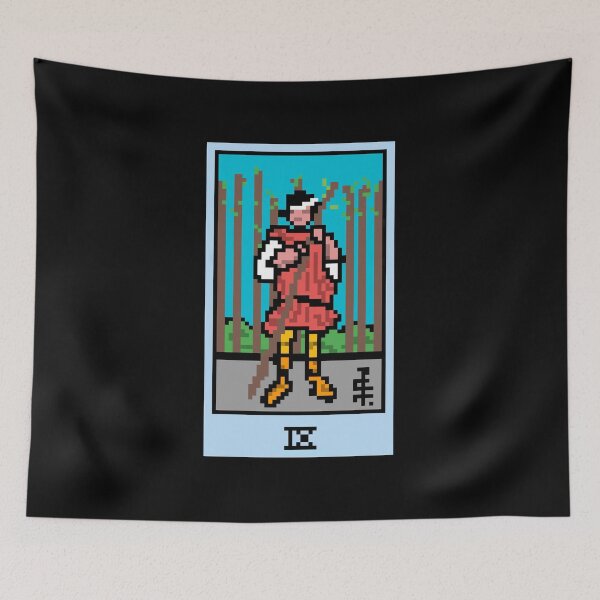 Item preview, Wait, is this pixel art tarot? Black - Minor Arcana 'Nine of Wands' (Design for T-shirt, stickers and other accessories) designed and sold by Pixel Waite.