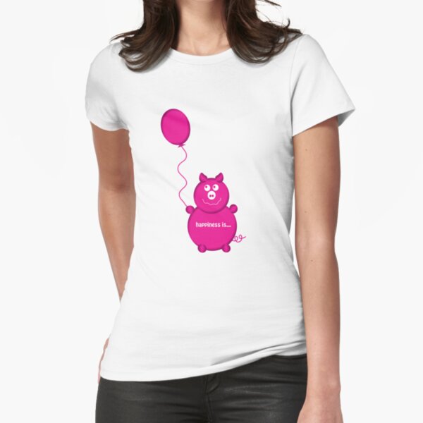 happy pink pig Fitted T-Shirt