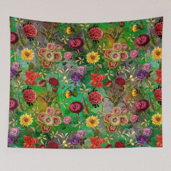 Item preview, Vintage flowers and roses exotic summer garden, botanical pattern, floral illustration, green vintage floral  designed and sold by ZeinabTaha.